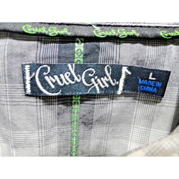 Cruel Girl Women's Western Shirt XL Black Green Plaid Pearl Snap Rodeo Top‎ - Picture 2 of 9